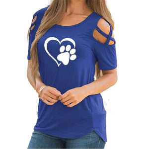 2020 5XL Harajuku lovely heart Tshirt Women Causal T-shirt Cotton Bear paw Tees Woman off shoulder tops Clothes Drop Shipping