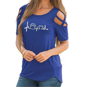 2020 5XL Harajuku lovely heart Tshirt Women Causal T-shirt Cotton Bear paw Tees Woman off shoulder tops Clothes Drop Shipping