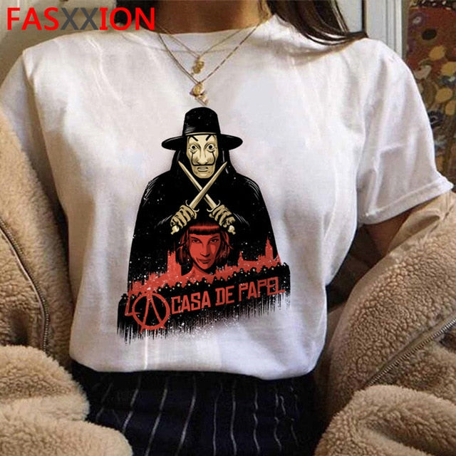 Money Heist Tshirt women/Men La Casa De Papel Harajuku T-shirt House of Paper Graphic Tshirt Bella Ciao Hip Hop Top Tees Male