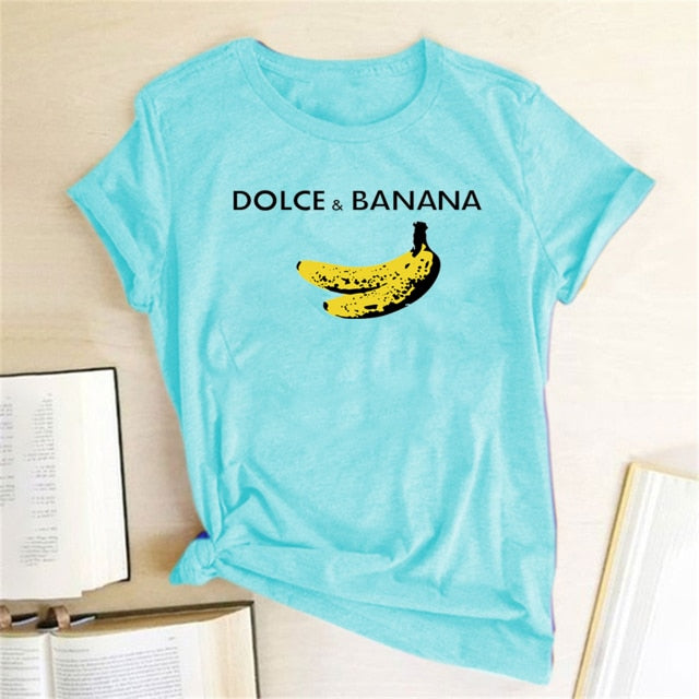 Funny T Shirt Dolce&banana Printed Women Short Sleeve Harajuku Ulzzang Tumblr T Shirt Fashion Fruit Style Cute Tops Graphic Tee