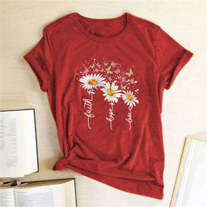 Chrysanthemum Butterfly Print Women T-shirt Short Sleeve Casual Summer T-shirt Femme Graphic Tee Shirt for Lady Ropa De Mujer