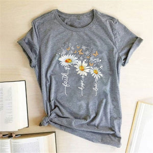 Chrysanthemum Butterfly Print Women T-shirt Short Sleeve Casual Summer T-shirt Femme Graphic Tee Shirt for Lady Ropa De Mujer