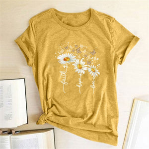 Chrysanthemum Butterfly Print Women T-shirt Short Sleeve Casual Summer T-shirt Femme Graphic Tee Shirt for Lady Ropa De Mujer