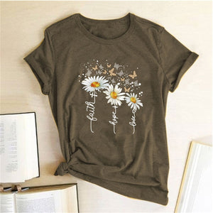 Chrysanthemum Butterfly Print Women T-shirt Short Sleeve Casual Summer T-shirt Femme Graphic Tee Shirt for Lady Ropa De Mujer