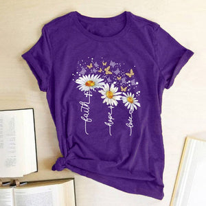 Chrysanthemum Butterfly Print Women T-shirt Short Sleeve Casual Summer T-shirt Femme Graphic Tee Shirt for Lady Ropa De Mujer