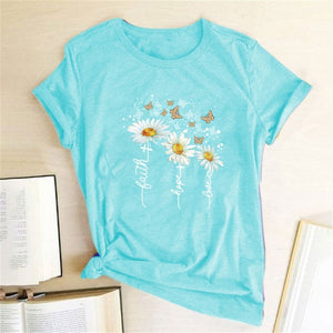 Chrysanthemum Butterfly Print Women T-shirt Short Sleeve Casual Summer T-shirt Femme Graphic Tee Shirt for Lady Ropa De Mujer