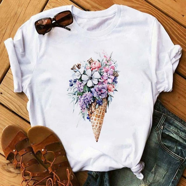 Maycaur Vogue T Shirt Women Summer Casual Tshirts Tees Harajuku Korean Style Graphic Tops New Kawaii Short Sleeve Female T-shirt