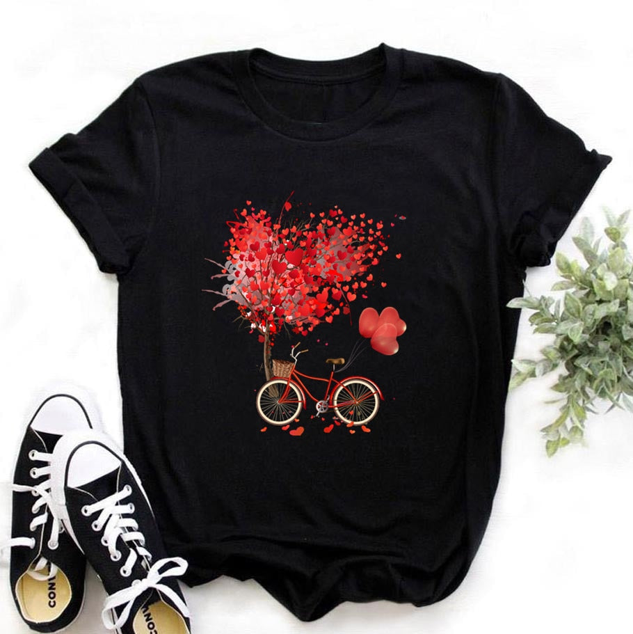 Women Bicycle Vogue Black T Shirt Girl Harajuku Korean Style Graphic Tops 2020 Kawaii Female T-shirt,Drop Ship