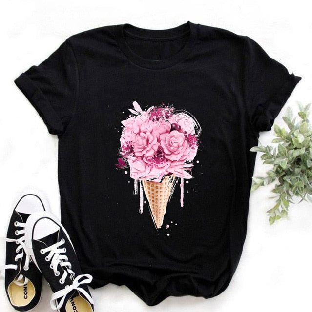 Women Bicycle Vogue Black T Shirt Girl Harajuku Korean Style Graphic Tops 2020 Kawaii Female T-shirt,Drop Ship
