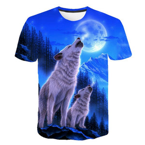 kids T-shirt 3D Harajuku Wolf Cool T-shirt Summer Gray and white Fashion Short Sleeve Tops boys girls round neck T shirt