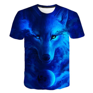 kids T-shirt 3D Harajuku Wolf Cool T-shirt Summer Gray and white Fashion Short Sleeve Tops boys girls round neck T shirt