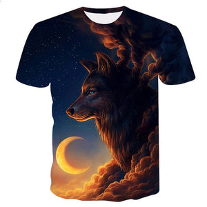 kids T-shirt 3D Harajuku Wolf Cool T-shirt Summer Gray and white Fashion Short Sleeve Tops boys girls round neck T shirt