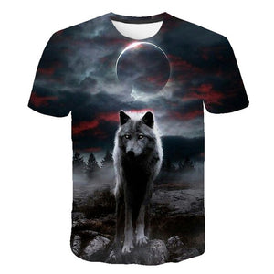 kids T-shirt 3D Harajuku Wolf Cool T-shirt Summer Gray and white Fashion Short Sleeve Tops boys girls round neck T shirt