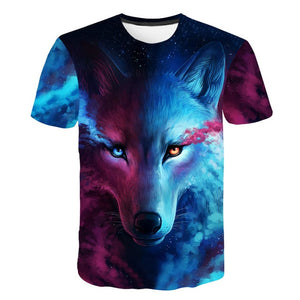 kids T-shirt 3D Harajuku Wolf Cool T-shirt Summer Gray and white Fashion Short Sleeve Tops boys girls round neck T shirt