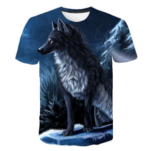 kids T-shirt 3D Harajuku Wolf Cool T-shirt Summer Gray and white Fashion Short Sleeve Tops boys girls round neck T shirt