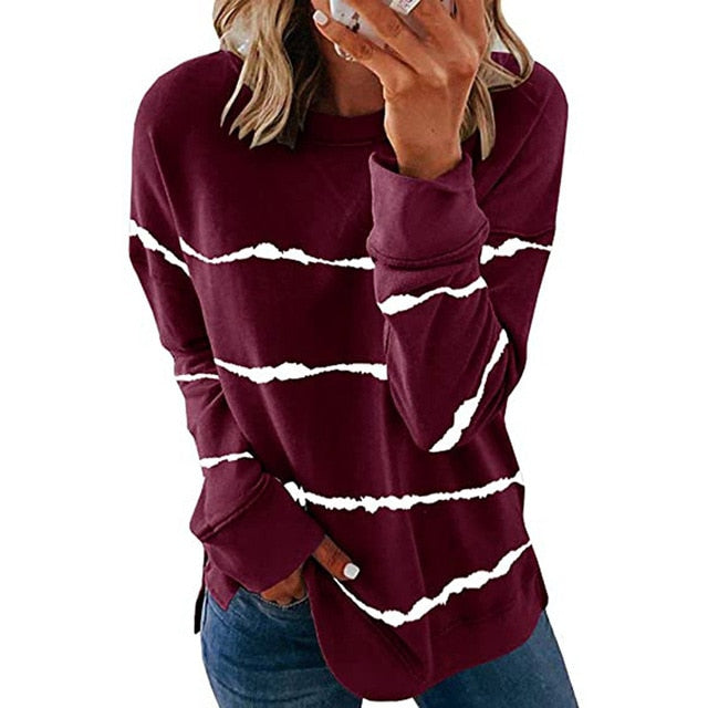 2020 New Autumn Tops 5XL Large Size Women Tie Dye Stripe T Shirt Casual Long Sleeve Oversized Loose Tee Shirt Fashion Ladies Top