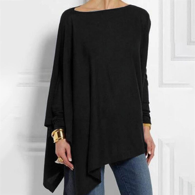 Women Irregular Solid Color T Shirt Lady Round Collar Long Sleeve Tops Casual Simple T-Shirts кофта топ