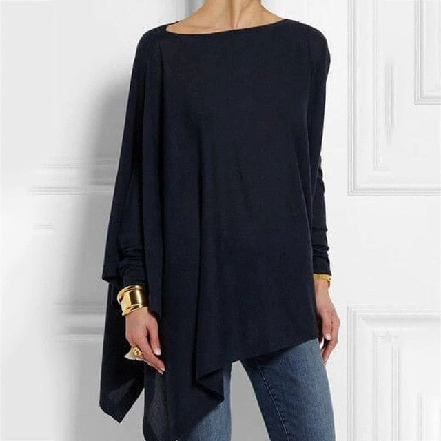 Women Irregular Solid Color T Shirt Lady Round Collar Long Sleeve Tops Casual Simple T-Shirts кофта топ