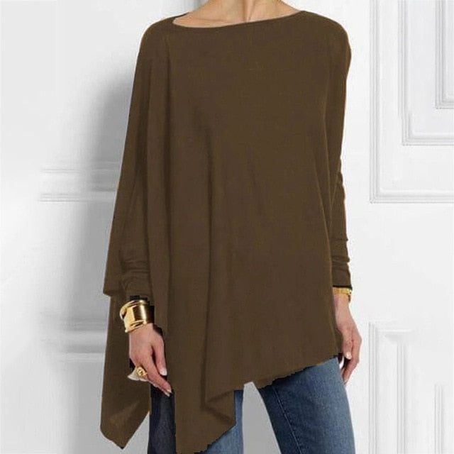 Women Irregular Solid Color T Shirt Lady Round Collar Long Sleeve Tops Casual Simple T-Shirts кофта топ