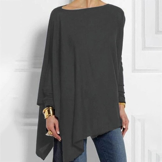 Women Irregular Solid Color T Shirt Lady Round Collar Long Sleeve Tops Casual Simple T-Shirts кофта топ