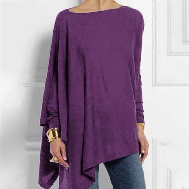 Women Irregular Solid Color T Shirt Lady Round Collar Long Sleeve Tops Casual Simple T-Shirts кофта топ