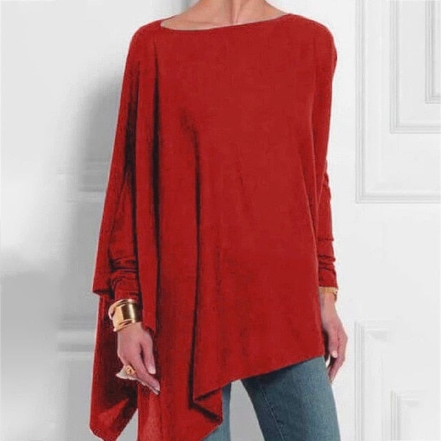 Women Irregular Solid Color T Shirt Lady Round Collar Long Sleeve Tops Casual Simple T-Shirts кофта топ