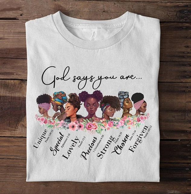 God says you are black girl is beutiful magic t shirt women fashion graphic t shirts black lives matter Juneteenth tshirt tops