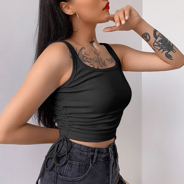 Sexy O-Neck Long Sleeve Bodycon Cropped Tops Autumn 2020 Women Irregular Drawstring Bandage Knitted Solid T-Shirt