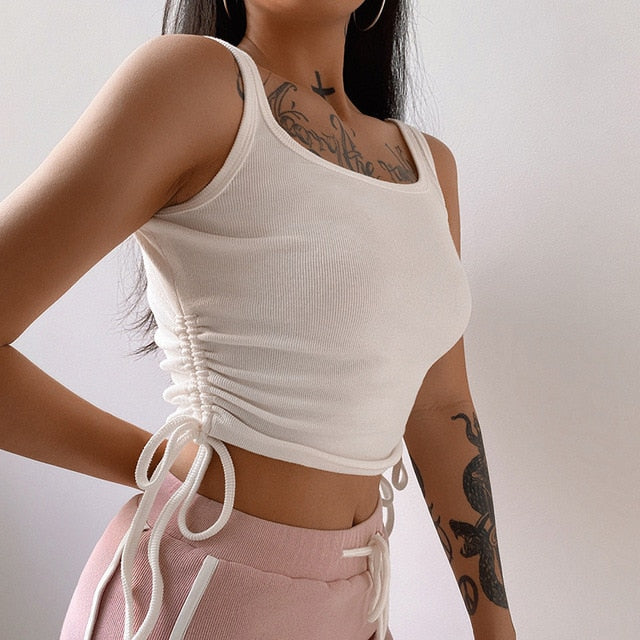 Sexy O-Neck Long Sleeve Bodycon Cropped Tops Autumn 2020 Women Irregular Drawstring Bandage Knitted Solid T-Shirt
