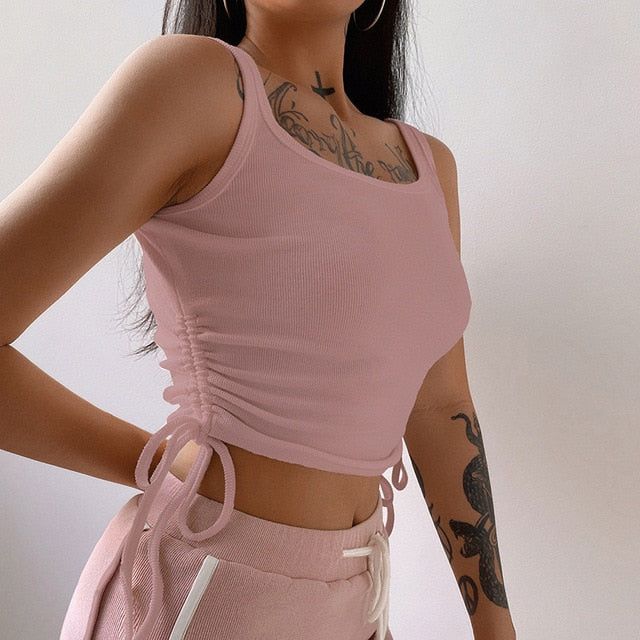 Sexy O-Neck Long Sleeve Bodycon Cropped Tops Autumn 2020 Women Irregular Drawstring Bandage Knitted Solid T-Shirt