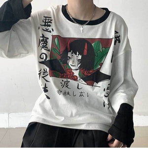 NiceMix Cartoon Horror Graphic T-shirt Women Character Print Loose Punk Japanese T Shirts Pullover Top Harajuku Street Tees