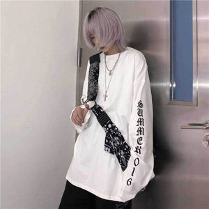 NiceMix Cartoon Horror Graphic T-shirt Women Character Print Loose Punk Japanese T Shirts Pullover Top Harajuku Street Tees