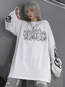 NiceMix Cartoon Horror Graphic T-shirt Women Character Print Loose Punk Japanese T Shirts Pullover Top Harajuku Street Tees