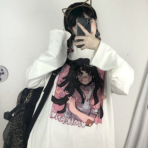 NiceMix Cartoon Horror Graphic T-shirt Women Character Print Loose Punk Japanese T Shirts Pullover Top Harajuku Street Tees