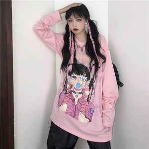 NiceMix 2020 Fashion Korean Streetwear Ladies Autumn Punk Tops Tees Women Printed Long Sleeve T Shirts Casual Hip Hop Clothing