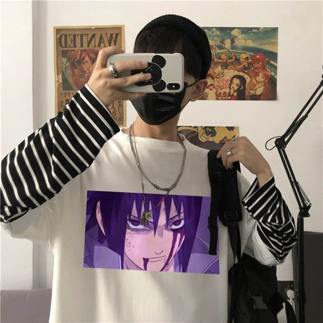 NiceMix Harajuku T-shirt Women Fake 2 Pieces Print Japanese Fujiang Horror Comics Long Sleeve Shirt Women Vetement Femme 2020