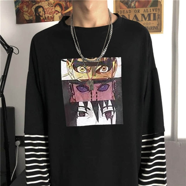 NiceMix Harajuku T-shirt Women Fake 2 Pieces Print Japanese Fujiang Horror Comics Long Sleeve Shirt Women Vetement Femme 2020