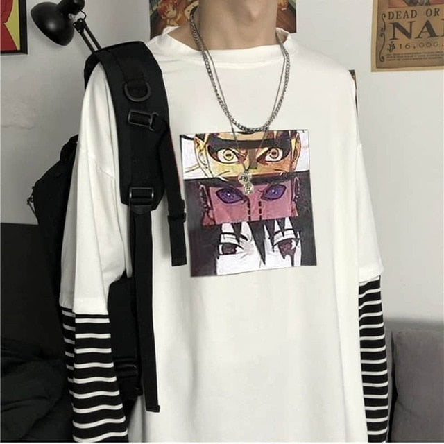 NiceMix Harajuku T-shirt Women Fake 2 Pieces Print Japanese Fujiang Horror Comics Long Sleeve Shirt Women Vetement Femme 2020