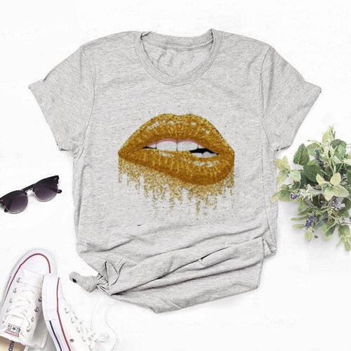 2020 Hot Harajuku Shiny red lips Graphic T Shirt Women Cartoon Grunge T-shirt Fashion Tshirt Ullzang Top Tee Female ropa mujer