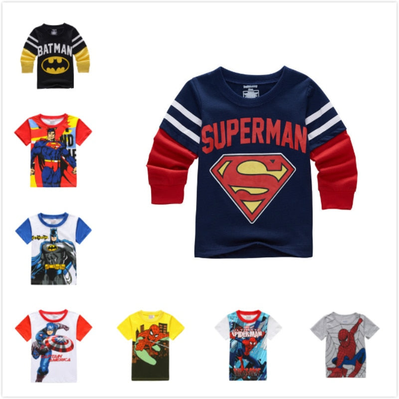 Spring Long Sleeve T Shirts Children Batman Superman Movies Printing Boys Clothes T-Shirts Girls Boys Kids Baby Children's Cloth