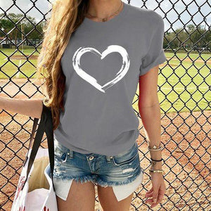 Harajuku Heart Print T Shirt Women Short Sleeve O Neck Loose Tshirt 2020 Summer Tee Tops Short Sleeve Female Camisetas Mujer