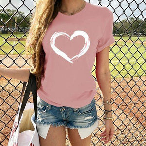 Harajuku Heart Print T Shirt Women Short Sleeve O Neck Loose Tshirt 2020 Summer Tee Tops Short Sleeve Female Camisetas Mujer