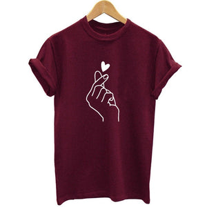 Harajuku Heart Print T Shirt Women Short Sleeve O Neck Loose Tshirt 2020 Summer Tee Tops Short Sleeve Female Camisetas Mujer