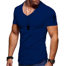 2020 New Men's V-neck T-shirt Fitness Bodybuilding T-shirt High Street Summer Short-Sleeved Zipper Casual Cotton Top