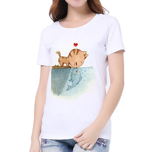 Harajuku Women T-Shirt 3D cat Print Casual tee Summer Short sleeve Round neck Cheap Clothes China Top Mode Femme qy*