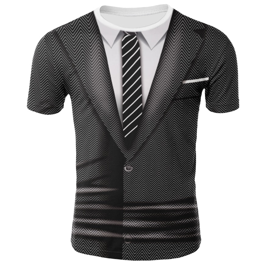 Summer 2020 new suit fake two-piece T-shirt men's summer 3D printing casual 3D T-shirt tops T-shirt
