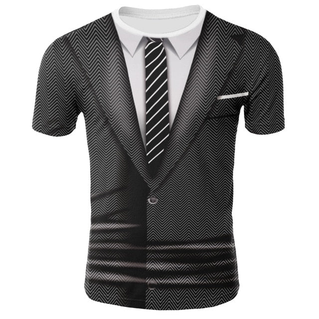 Summer 2020 new suit fake two-piece T-shirt men's summer 3D printing casual 3D T-shirt tops T-shirt