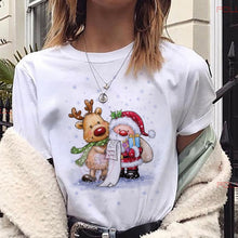 Maycaur New Lovely Deer T Shirt Harajuku Women Fashion Christmas Printed Short Sleeve T-shirt White Suitable All Seasons Tshirts