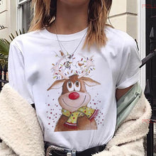 Maycaur New Lovely Deer T Shirt Harajuku Women Fashion Christmas Printed Short Sleeve T-shirt White Suitable All Seasons Tshirts