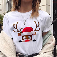 Maycaur New Lovely Deer T Shirt Harajuku Women Fashion Christmas Printed Short Sleeve T-shirt White Suitable All Seasons Tshirts